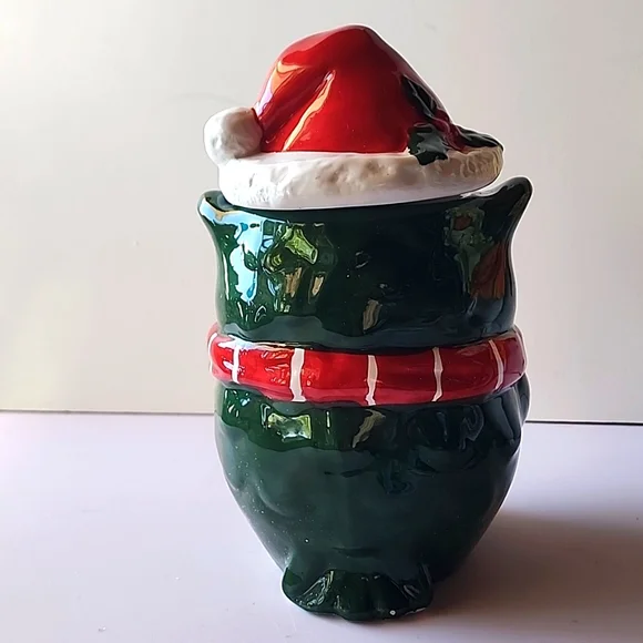 NWT, David's Cookies Christmas Ceramic Cookie Jar. Owl Design. - Picture 5 of 15